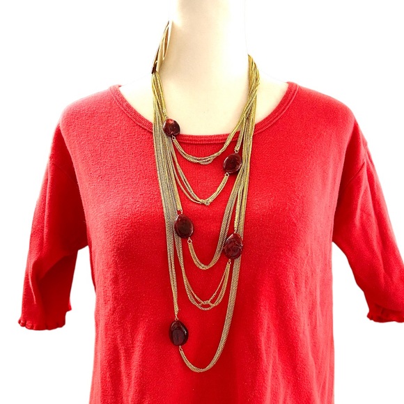 AMRITA SINGH 18K gold plated multi brass chain necklace, synthetic rubies, NWT - Picture 1 of 8